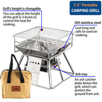 1 x RAW Customer Returns Campingmoon Camping Grill Stainless Steel Foldable Portable Charcoal Grill 35.6 cm with Carrying Bag MT-2 - RRP €49.49