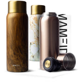 1 x RAW Customer Returns MAMEIDO thermos flask 1l with stainless steel mug, vacuum flask hot for up to 12 hours, leak-proof thermos flasks 100 BPA free, coffee tea on the go Oak Wood Gold, 1000ml  - RRP €29.99