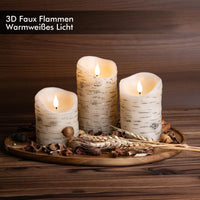 1 x Brand New Fanna 3 LED flameless real wax candles birch design, battery candles with timer for Christmas decorations, remote control and batteries included - H 10 12.5 15cm - RRP €19.99