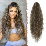 1 x RAW Customer Returns FESHFEN Long Braid Ponytail Hair Extension with Drawstring Long Wavy Curly Chestnut Brown Mixed Ash Blonde Synthetic Hair Extension Natural Clip in Hairpiece Ponytail Synthetic Hair Braid - RRP €23.99