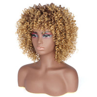 1 x RAW Customer Returns PORSMEER Curly Afro Wig Brown Blonde Natural Synthetic Hair with Bangs for Women Shoulder Length Curly Kinky Bob Wig Volume for Black Women, 14 inches - RRP €23.18