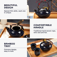 1 x RAW Customer Returns DUJUST Japanese Porcelain Tea Set, Unique Chinese Tea Set, Dark Blue - RRP €57.99