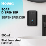 1 x RAW Customer Returns Hovea - Black Wall Mounted Soap Dispenser 500ml - Bathroom, Kitchen Stainless Steel Soap Dispenser - Liquid Soap, Shampoo, Dishwashing Liquid Dispenser - Rustproof Brushed Metal - SP501 - RRP €26.76