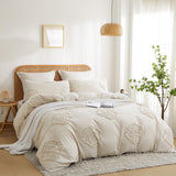 1 x RAW Customer Returns Tospass bed linen 200x200 cm with handmade embroidery beige bedding set vintage tufted boho duvet cover shabby chic washed microfiber 1 duvet cover with zipper 2 pillowcases 80x80cm - RRP €49.99