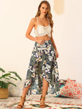 1 x Brand New Allegra K Tropical Floral Skirts for Women High Low Waist Smocked Maxi Skirt Dark Blue XL - RRP €22.99