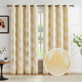 1 x Brand New FMFUNCTEX Beige Gold Foil Pine Forest Opaque Curtains Eyelet Curtain Cold Protection Blackout Curtains Thermal Insulated Curtains for Living Room Bedroom 132 x 245 cm Set of 2 - RRP €32.99