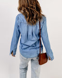 1 x RAW Customer Returns Roskiky Women s Jeans Shirt Women s Shirts Cotton Denim Shirt Women s Western Blouse Women s Long Sleeve Tunic Blouse with Button, Helium Blue, XXL - RRP €33.99