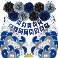 17 x Brand New Birthday decoration, navy blue silver party decoration birthday for men women, birthday decorations with Happy Birthday garland, confetti balloons birthday decoration - RRP €188.53