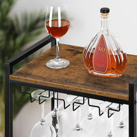 1 x RAW Customer Returns smusei serving trolley with wheels, 3-tier kitchen trolley wooden wine trolley bar trolley with glass holder for outdoor use, dining room, living room, party, bar, 43.6x30x85 cm, brown - RRP €41.74