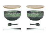 1 x RAW Customer Returns Ramen Bowl Ceramic Set of 2 8 Pieces with Spoon Chopsticks, 1100 ML Large Soup Bowl, Salad Bowls for Soup, Pho and Sushi Bowl Green Bowl 2 Set  - RRP €39.2