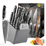 1 x RAW Customer Returns NANFANG BROTHERS Damascus Kitchen Knife Set with Hammered Handles and Wooden Block, 18 Piece Superior Damascus Steel Knife Blades Sharp Damascus Chef Knife - RRP €332.72