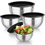 1 x RAW Customer Returns TEAMFAR Mixing Bowl, 4 Piece Stainless Steel Bowl Salad Bowl with Airtight Lid, Black Bowl Set for Kitchen, 4.5 3 1.5 1.2L, Dishwasher Safe - RRP €20.16