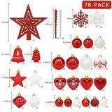 1 x RAW Customer Returns Christmas Tree Decoration Set, 78 Pieces, Rose Petals, Shatterproof Christmas Tree Baubles, Red and White Christmas Tree Baubles for Christmas Trees and Wedding Parties. - RRP €26.36