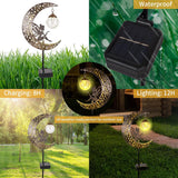 1 x RAW Customer Returns Moon solar lights garden decoration patio decoration, outdoor solar lamp for outside, solar light with ground spike, metal moon solar garden light, elf flower fairy solar light for terrace balcony stake path lawn - RRP €18.47