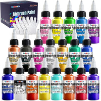 1 x RAW Customer Returns Airbrush Paint 20 Colors Acrylic Air Brush Set Opaque Neon Paints Pearl Paints for Beginners Artists DIY Projects 30ml Bottle - RRP €26.21