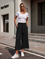 1 x RAW Customer Returns Beyove women s wide trousers 7 8 summer trousers high waist elegant business trousers flared trousers striped suit trousers with pocket black L - RRP €35.99