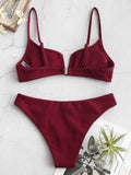 1 x RAW Customer Returns ZAFUL Women s V-Neck Bikini Set, 2-Piece Swimsuit Ribbed Fabric Single Back Knot Color Red-Model 2, M EU.38  - RRP €36.99