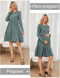 1 x Brand New MAVIS LAVEN Women s Maternity Dress Rib Knit Crew Neck Long Sleeve Casual Maternity Dresses for Photo Shoot Baby Shower, Green M - RRP €37.74