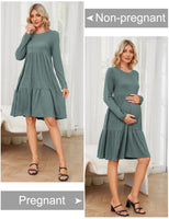 1 x Brand New MAVIS LAVEN Women s Maternity Dress Rib Knit Crew Neck Long Sleeve Casual Maternity Dresses for Photo Shoot Baby Shower, Green L - RRP €37.74