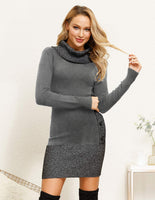 6 x RAW Customer Returns Fleasee Women s Elegant Sweater Dress Turtleneck Jumper Dress Sexy Party Dress Warm Wrap Dress Knitted Sweater for Winter Gray, Gray L - RRP €217.74