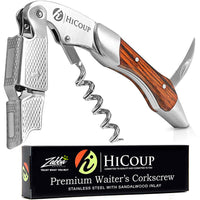 92 x Brand New HiCoup Corkscrew Wine Opener and Foil Cutter - Professional Stainless Steel Waiter s Knife for Sommeliers, Waiters Bartenders - Silver Sandalwood - RRP €1004.64