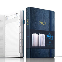 24 x Brand New DeDe Bee calendar 2024 appointment planner A5 agenda, 1 day per page and monthly plan, total of 416 pages, inner pocket, hardcover blue - RRP €311.76