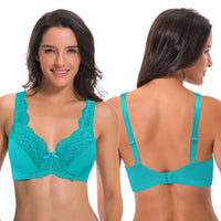 1 x RAW Customer Returns Curve Muse Women s Minimizer Unlined Underwire Bra with Lace Embroidery - 2 Pack-Black,Teal-110E - RRP €38.3