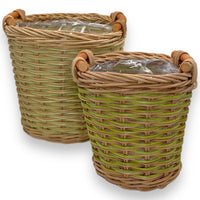 4 x Brand New MIJOMA Set of 2 Rattan Planter Plant Basket with Plastic Insert and Handles, Flower Pots Flower Basket Plant Pot Flower Pot Plant Pot 16.5 x 14 cm and 13 x 10.5 cm brown-pink  - RRP €88.88