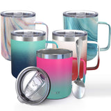 1 x RAW Customer Returns THILY Stainless Steel Vacuum Insulated Travel Mug with Handle, Leak-Proof Lid, Keeps Coffee Cold or Hot, Ombre Pink Green - RRP €21.17