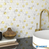 1 x RAW Customer Returns M MOFIT 3D wall tiles self-adhesive kitchen, hexagon mosaic mosaic tiles marble tiles tile stickers marble look white silver 10 sheets  - RRP €56.71