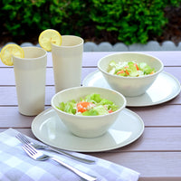 1 x Brand New Youngever set of 18 plastic tableware, plates 25CM , bowls 1000ML , cups 600ML , service for 6 cream  - RRP €42.39