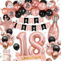 1 x RAW Customer Returns Decoration 18th Birthday Girl, Thinbal Rose Gold Black Birthday Decoration Set with Happy Birthday Banner, 18th Balloons, Birthday Garland Balloon for Woman Girls 18th Birthday Party Decoration Supplies - RRP €15.11