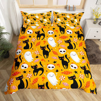 1 x Brand New Black Cat Duvet Cover Sugar Skull Bedding Set for Kids Boys Girls Gothic Spooky Cartoon Comforter Cover Halloween Theme Candy Bedspread with Zipper Decorative 135X200 - RRP €32.99