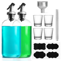 1 x RAW Customer Returns FNG8 Clear Glass Mouthwash Bathroom Accessories - 2 Refillable Mouthwash Dispensers Antibacterial 475ml Bathroom Accessories with Leak-Proof Spout, 4 x 25ml Glasses, Funnel, Labels Pen - Bathroom Kitchen - RRP €11.09