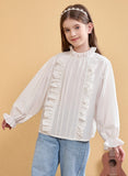 1 x RAW Customer Returns maoo garden White Blouse Girl Peter Pan Ruffle Long Sleeve Button Up Uniform Clothing Shirts, White, 14 Years - RRP €28.9