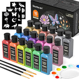 1 x RAW Customer Returns Shuttle Art 18 metallic textile paints, machine washable, washable fabric paints in bottles, 60 ml each, with brushes, templates, fabric paints for children on T-shirts, shoes, jeans, bags, clothing - RRP €31.42