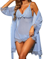 1 x RAW Customer Returns RSLOVE Sexy Lingerie for Women Lace Babydoll with Dressing Gown Night Dress Sleepwear Light Blue M - RRP €24.58