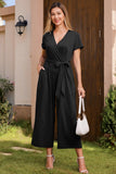 1 x RAW Customer Returns OUGES Jumpsuit Women Summer Elegant Overall Long Playsuit Short Sleeve Casual Trouser Suit with Pockets Black, M  - RRP €39.31