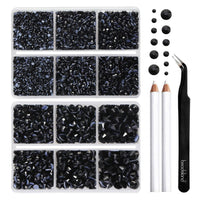 1 x RAW Customer Returns BEADSLAND Hotfix Rhinestones, 6080 Pieces Black Rhinestones for Clothing Crafts Mixed 6 Sizes with Wax Pen and Tweezers Kit, SS6-SS30, Black - RRP €18.72