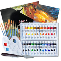 1 x RAW Customer Returns Topsics 37 IN 1 Acrylic Paint Kit 24 x 12 ml, with Brush, Mixing Palette, Canvas and Scraper, Perfect for Canvas, Wood, Fabric - RRP €14.47