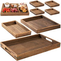 1 x RAW Customer Returns Yangbaga tray serving tray 7 pieces made of wood, with handles, rectangular tray for dishes, drinks, breakfast tray, serving tray party reception or decorative tray - RRP €33.52