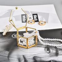 1 x RAW Customer Returns Feyarl ring box ring box glass jewelry boxes geometric storage rings earrings necklaces for living room wedding Mother s Day gift decorative box 8 x 7 x 4.5 cm gold  - RRP €16.99