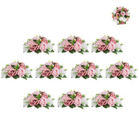 1 x Brand New BLOSMON Artificial Wedding Flower Decoration Roses 10 Pieces Dusty Rose Artificial Flower Ball for Table Runner Decoration Fake Flowers Bouquet with Base Home Party Living Room Decoration - RRP €82.98