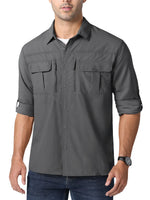 1 x RAW Customer Returns MAGCOMSEN hiking shirt men UV 50 shirts outdoor summer shirt UV protection tropical shirt men quick dry sports shirt sun protection lightweight safari shirt dark grey XL - RRP €41.98