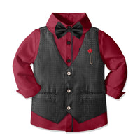 1 x RAW Customer Returns Nwada Boys Clothes Kids Party Red Suit Toddler Blazer Set Easter Outfit Waistcoat and Shirt and Pants and Bow Tie 5-6 Years - RRP €38.27