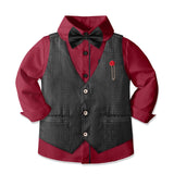 1 x RAW Customer Returns Nwada Boys Clothes Kids Party Red Suit Toddler Blazer Set Easter Outfit Waistcoat and Shirt and Pants and Bow Tie 5-6 Years - RRP €38.27