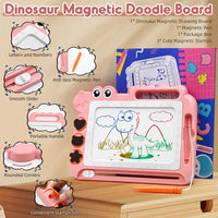 1 x RAW Customer Returns Dinosaur Magnetic Whiteboard for Children, Colorful Magic Whiteboard Educational Games Gifts for Children 2-5 Years, Travel Toys with 4 Color Areas 3 Stamps 1 Pen, Pink - RRP €14.99