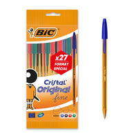 1 x Brand New BIC Cristal Original Ballpoint Pens Fine Point 0.8 mm - Assorted Colors - Orange Body - Special Size Pouch of 27 - RRP €10.12