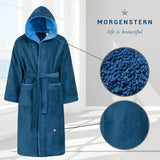 1 x RAW Customer Returns Morgenstern bathrobe children teenagers I hood I 100 cotton I velour I long I 11-12 years I 146-152 cm I blue - RRP €43.31