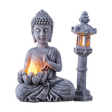 1 x RAW Customer Returns TERESA S COLLECTIONS Garden decoration for outdoors Buddha figure garden with stone lantern pagoda statue solar garden figures, synthetic resin meditating Buddha statue, Budda garden decoration frost-proof - RRP €39.37